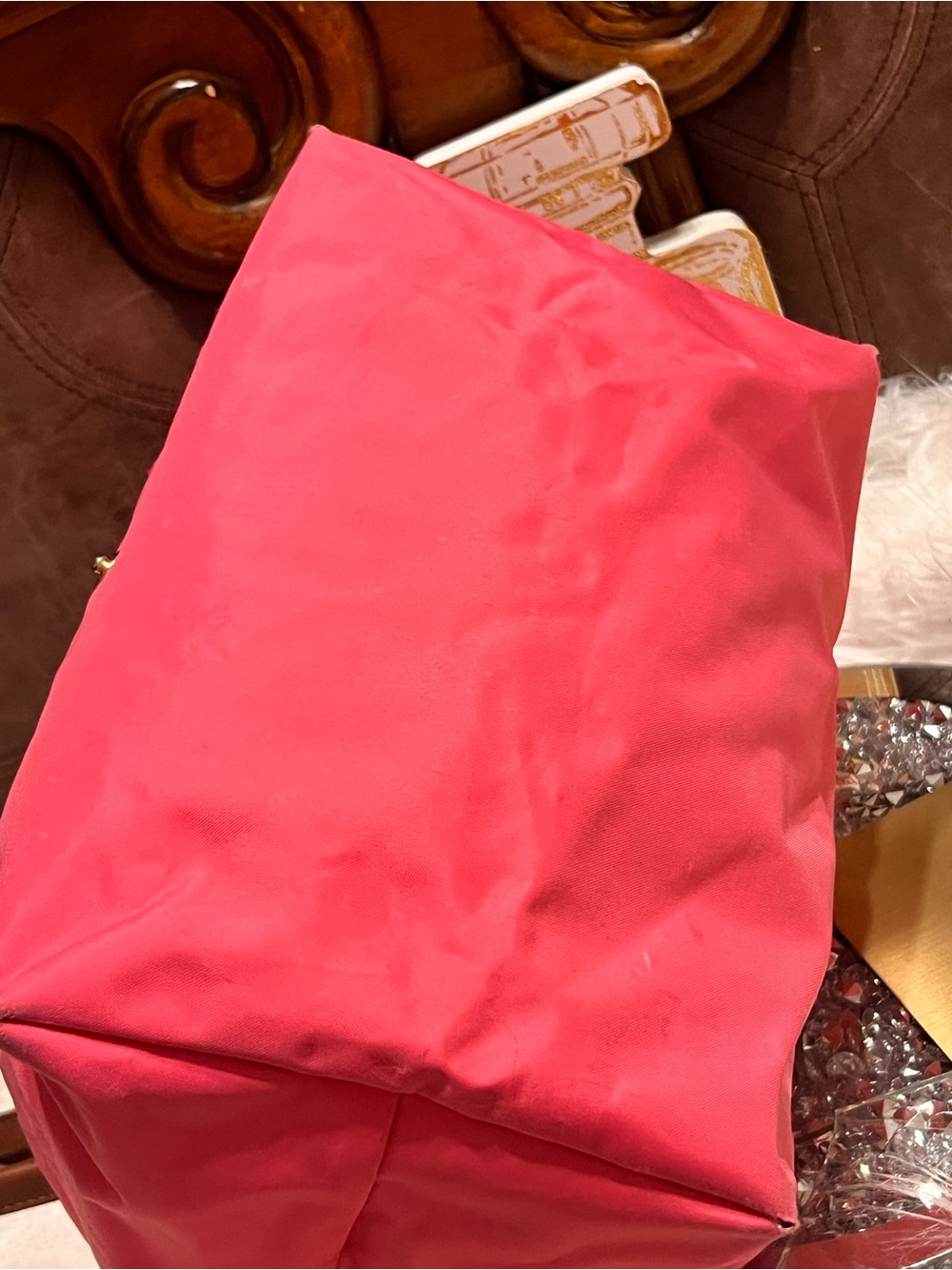 Longchamp Pink Nylon Tote with Brown Leather Trim - Picture 13 of 17